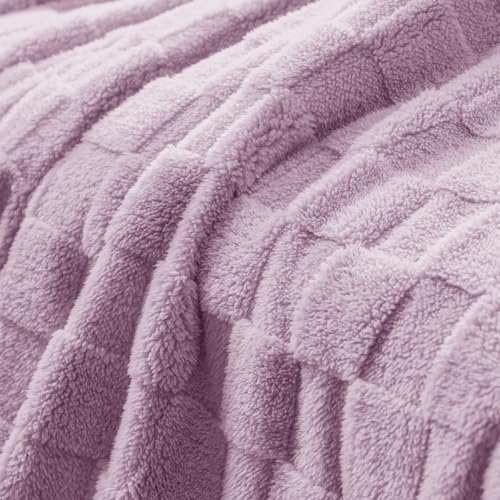 3D Checkered Fleece Throw Blanket for Couch (Light Purple / Throw (50"x60"))