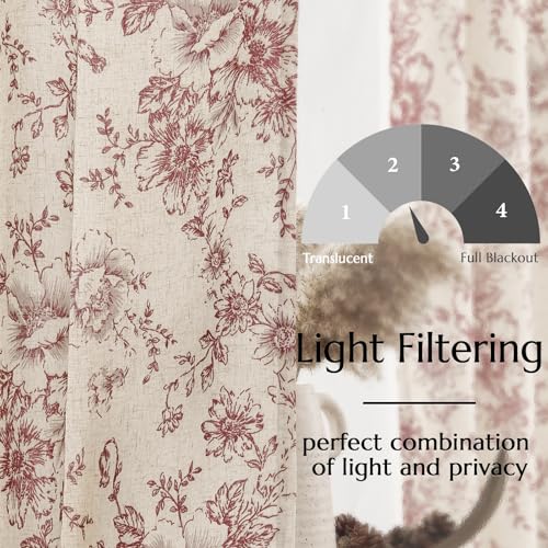 Floral Lined Linen Curtains 90 Long for Living Room 2 Panels (Lined Brick Red / 50"W x 90"L (Pack of 2))