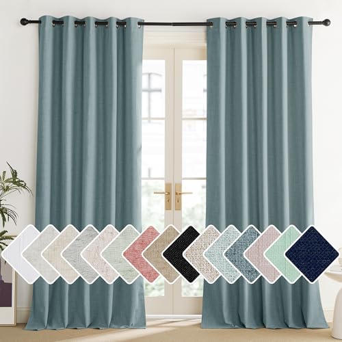 100% Absolutely Blackout Linen Curtains with Thermal Insulated Liner (62"W x 120"L (Pack of 2) / Skylark Blue)