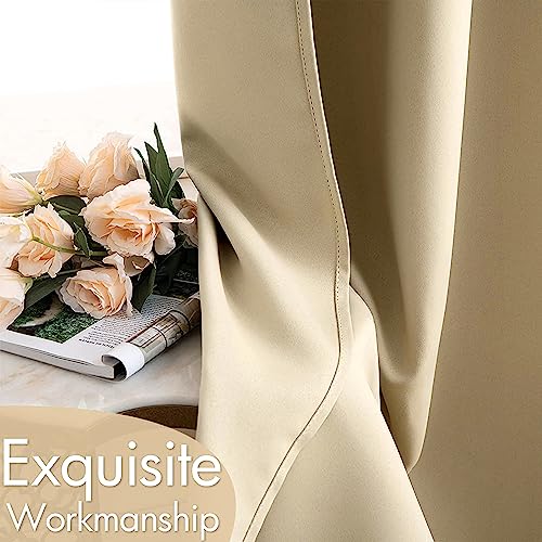 Cream Beige Blackout Bedroom Curtains 63 Inch Long Light Blocking (Cream Beige / 42"W x 63"L (Pack of 2))
