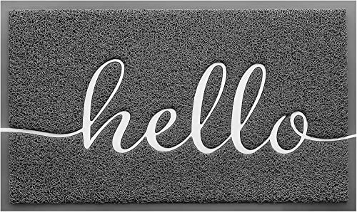 Grey Door Mat Welcome Mats Outdoor Indoor Doormat for Entryway Floor Mat (Grey Hello / 2' x 3' (Rectangular))