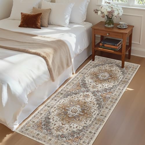 Washable Runner Rug 2x6 Runners for Hallways Non Slip (Turmeric/Grey / 2' x 6' (Runner))