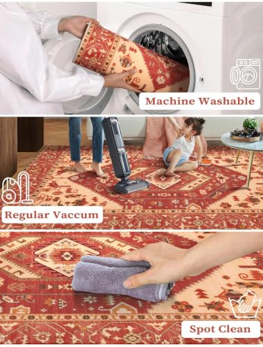 2'6"x12' Washable Non Slip Boho Runner Rug for Hallway (Red/Multi / 2'6" x 12' (Runner))