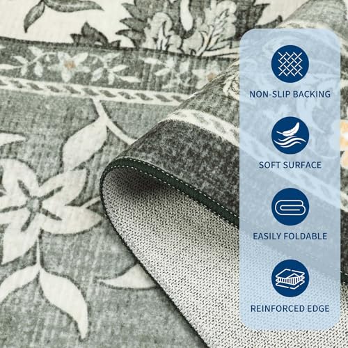 Provence Fog 2.5 x 8 Washable Kitchen Runner Rugs Non Slip Vintage Boho Cottage Long Rug for Hallways Bedroom Entryway Bathroom Mat with Rubber Back (Provence Fog / 2'6" x 8' (Runner))