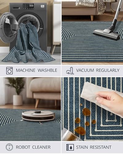 Washable 6x9 Area Rugs for Living Room Modern Abstract Rug (Prussian Blue / 6' x 9' (Rectangular))