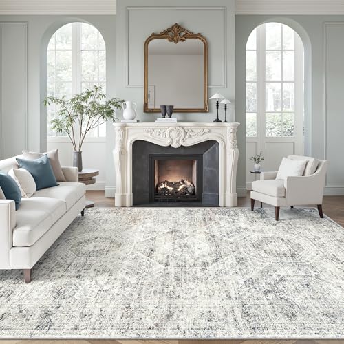 Washable Area Rug 8x10 Large Soft Living Room Rugs Blue (Blue/Ivory / 8' x 10' (Rectangular))