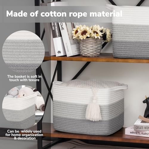 Woven Storage Basket for Shelves (Gradient Grey / 13"L x 10"W x 9"H)