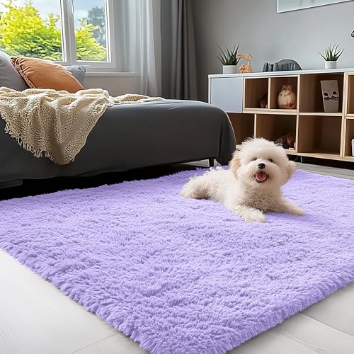 3x5 Machine Washable Small Bedside Rug (3x5 Ft / Light Purple)