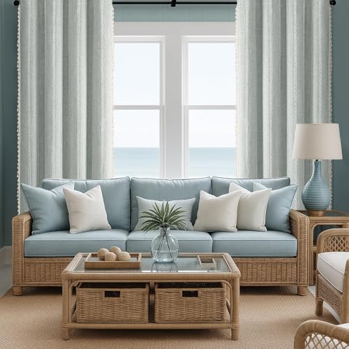 Teal 100% Boho Blackout Curtains 90 Inch 2 Panels with Tassels (Teal Green / 52"W x 90"L (Pack of 2))