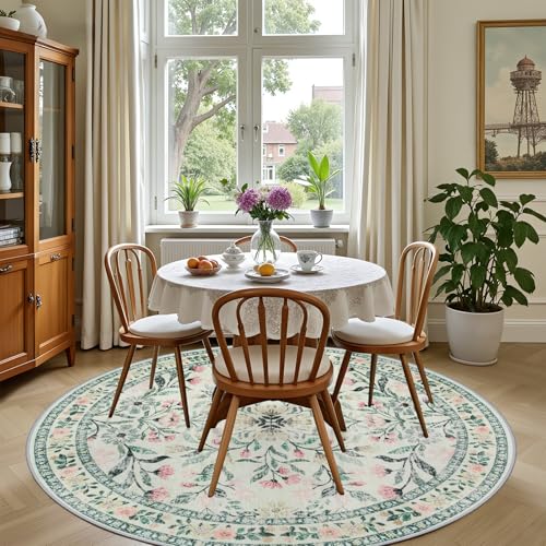 Round Area Rug Living Room (Green/Beige / 4' (Round))