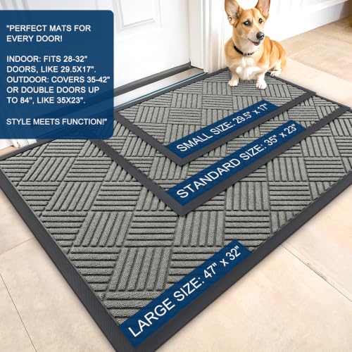 Front Door Mat Outside Entrance 47x32 (47" X 32" / Modern Gray Diamond)