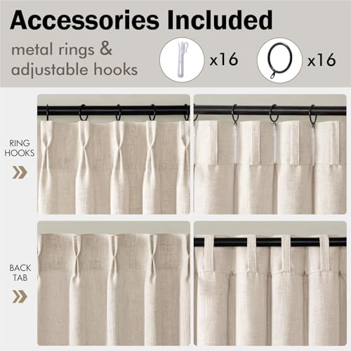 Pinch Pleated Linen Curtains 90 Inches Long 2 Panels Cream Ivory (Linen / 40"W x 90"L (Pack of 2))
