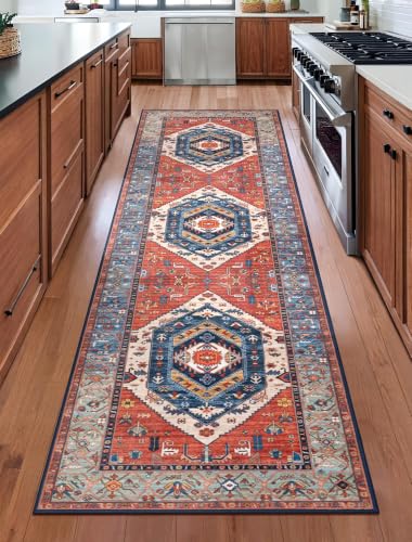 2'6"x10' Washable Non Slip Boho Runner Rug for Hallway (Rust/Multi / 2'6" x 10' (Runner))