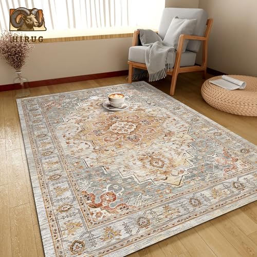 Washable Area Rug 5' x 7' Vintage Traditional Persian Mat (Dove Gray and Coral / 5' x 7' (Rectangular))