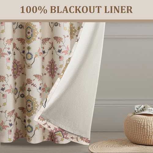 Boho Floral 100% Grommet Blackout Curtains 84 Inch 2 Panels (Colorful / 52"W x 84"L (Pack of 2))