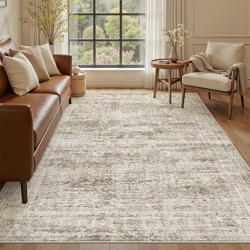 5x8 Area Rugs Brown Low Pile Washable Trendy Faded Style Rug (Brown / 5' x 8' (Rectangular))