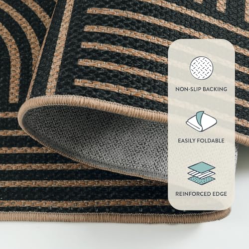 Modern Geometric Easy Jute Rug (6' x 9' (Rectangular) / Black/Nature Geometric-1)