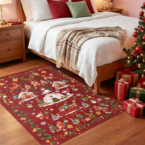 Washable Christmas Rug Runner 3x4 (3x4 / Xmas/Red)