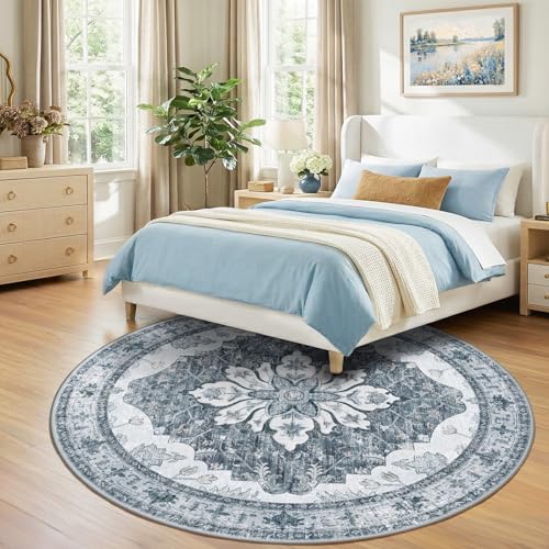 Washable Area Rug (Grey/White/Beige / 8' (Round))