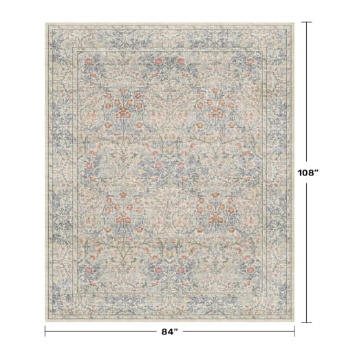Washable Dining Room Rugs (Beige Blue / 7' x 9' (Rectangular))