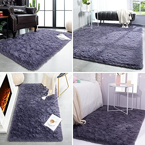 Super Soft Shaggy Rugs Fluffy Carpets 3x5 Feet (3' x 5' (Rectangular) / Grey Purple)