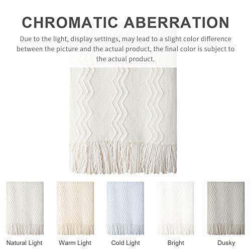 Off White Throw Blanket 60x80Inch Boho Knit Soft Throw Sofa Blanket (Off White / 60"x80")