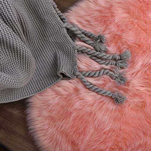 Pink Shag Washable 5x7 Area Rugs for Living Room Big Fluffy Sheepskin Fur Rug for Bedroom Shaggy Nursery Rug (5' x 7' (Rectangular) / Pink)