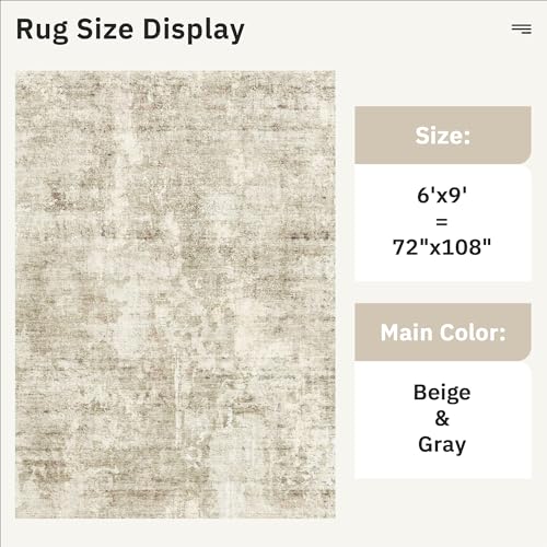 Abstract Area Rug 6x9 for Living Room Washable Rugs Beige (Beige/Gray / 6' x 9' (Rectangular))