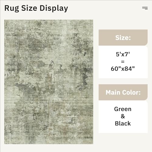 Abstract Rug 5x7 Washable Area Rugs for Living Room (Green Black / 5' x 7' (Rectangular))