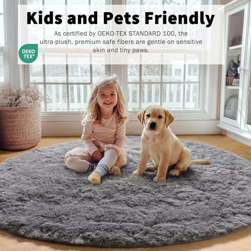 Grey Round Rugs 7ft for Living Room (Grey / 7' (Round))