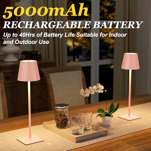 Pink Cordless Rechargeable Table Lamp 5000mAh Battery Operated Lamps (Light Pink)