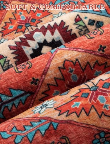 2x6 Washable Non Slip Boho Runner Rug for Hallway (Orange/Multi / 2' x 6' (Runner))