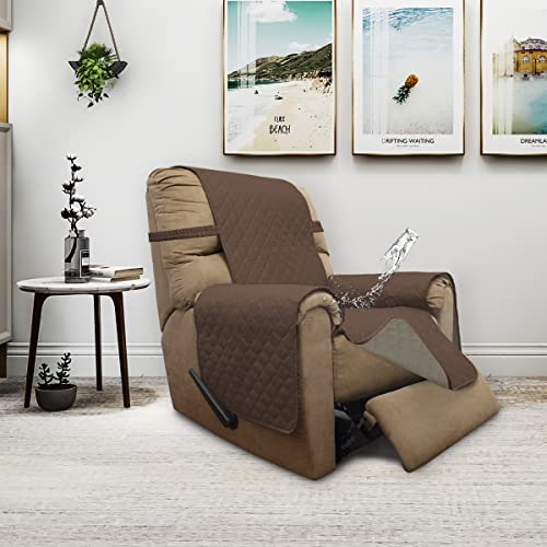 Double Protection 100% Waterproof Recliner Covers for Living Room (Brown/Beige / Recliner Small)