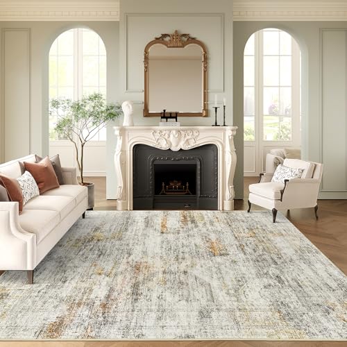 Washable Area Rug 8x10 Large Soft Living Room Rugs Grey (Grey/Rust / 8' x 10' (Rectangular))