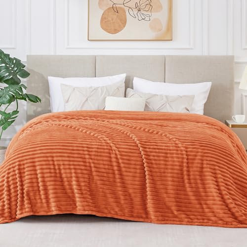 Ribbed Jacquard Burt Orange King Size Blanket for Bed (Burnt Orange / King(108"x90"))
