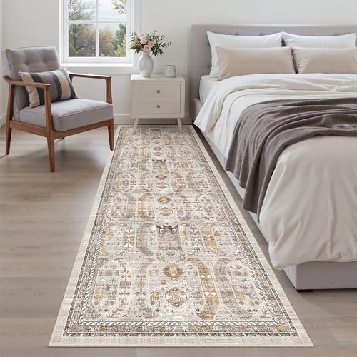 Kitchen Runner 2'6''x8' Soft Rug Runners for Hallways (Brown/Gold / 2'6" x 8' (Runner))