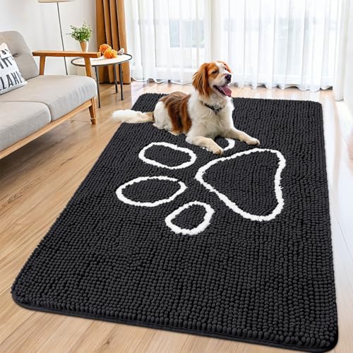 Dog Door Mat for Muddy Paws (59"X32" / Black and White)