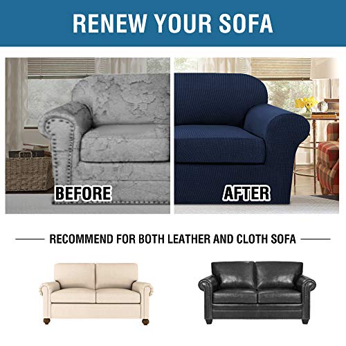 3 Piece Stretch Sofa Covers for 2 Cushion Loveseat Couch Covers for Living Room Sofa Slipcovers (Medium / Navy)
