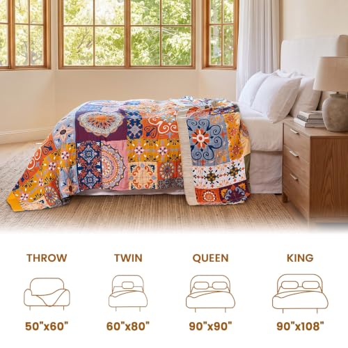 Boho Throw Blanket 60"x80" Fall Cotton Roman Blanket for Couch (Roman Fret / 60"x80")