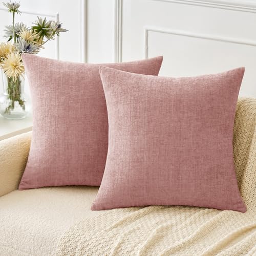 Soft Chenille Throw Pillow Covers Blush Pink 18x18 Inch Pack of 2 (18" x 18" (Pack of 2) / Blush Pink)