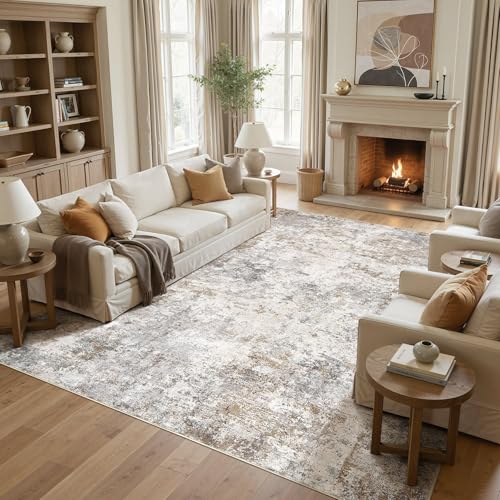 10x14 Area Rug Living Room Rugs Washable Neutral Brown Grey Carpet (Brown Grey / 10' x 14' (Rectangular))