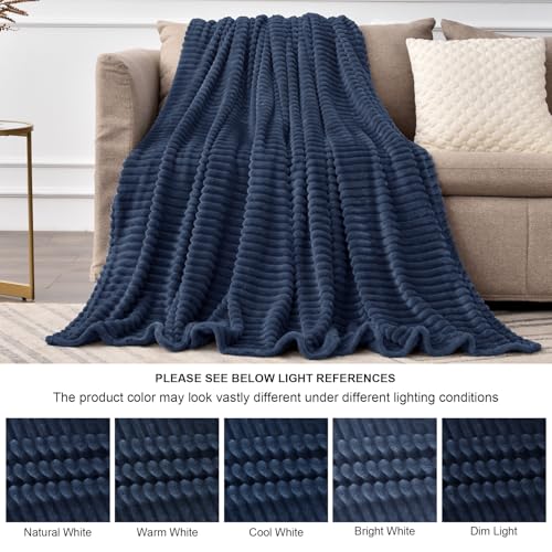 3D Ribbed Navy Blue Fleece Throw Blanket for Couch (Navy / Throw XL(50"x70"))