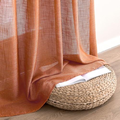Orange Fall Linen Curtains 52x90 Inch 2 Panels for Bedroom (52"W x 90"L (Pack of 2) / Orange)