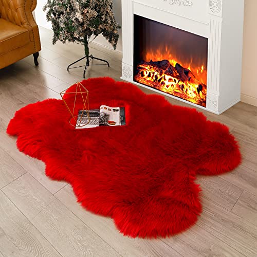 Faux Fur Rug Red Fluffy Sheepskin Area Rug (Red / 4' x 6' (Sheepskin))