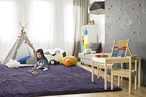 Super Soft Shaggy Rugs Fluffy Carpets 10x14 Feet (10' x 14' (Rectangular) / Grey Purple)