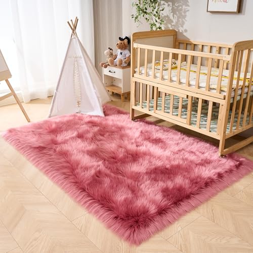 Ultra Soft Fluffy Shaggy Area Rug Faux Fur Rug Chair Cover Seat Pad Fuzzy Area Rug for Bedroom Floor Sofa Living Room (Blushpink / 4' x 6' (Rectangular))