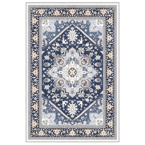 Soft Area Rugs 2x3 (2' x 3' (Rectangular) / Blue & Gold)