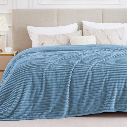 Ribbed King Size Blanket for Bed (Light Blue / King(108"x90"))