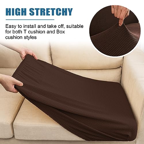 Water Repellent Sofa Cushion Covers Jacquard High Stretch Fabric Furniture Protector for Living Room (Small / Chocolate)