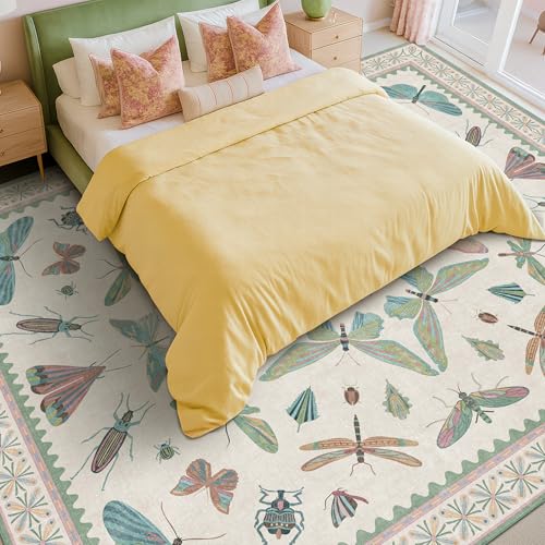 Green Butterfly Rugs for Girls Bedroom (8' x 10' (Rectangular) / Beige Green)